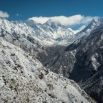 Everest Base - snow mountain with few white clouds