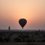 Bagan Temples - silhouette of hot air balloon during sunset