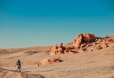Gobi Desert - man in black jacket walking on brown sand during daytime